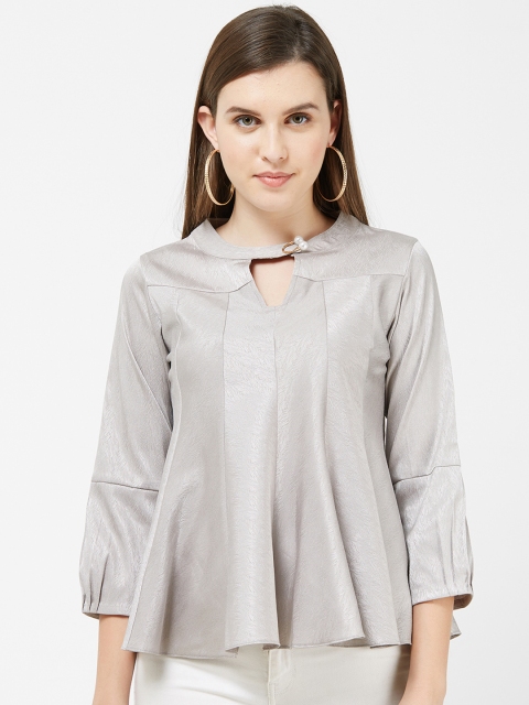 Soie Women Grey Solid A-Line Top