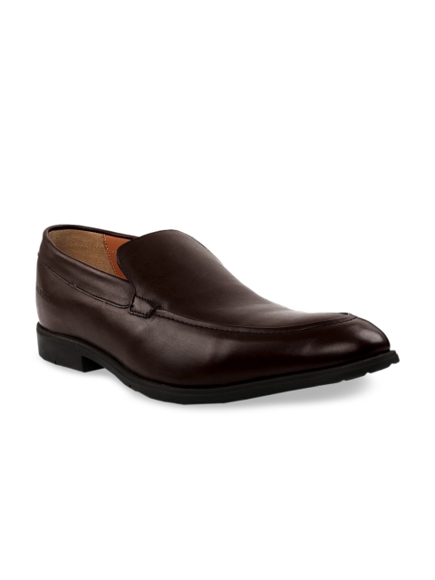 RAPAWALK Men Brown Standard Width Leather Formal Slip-Ons