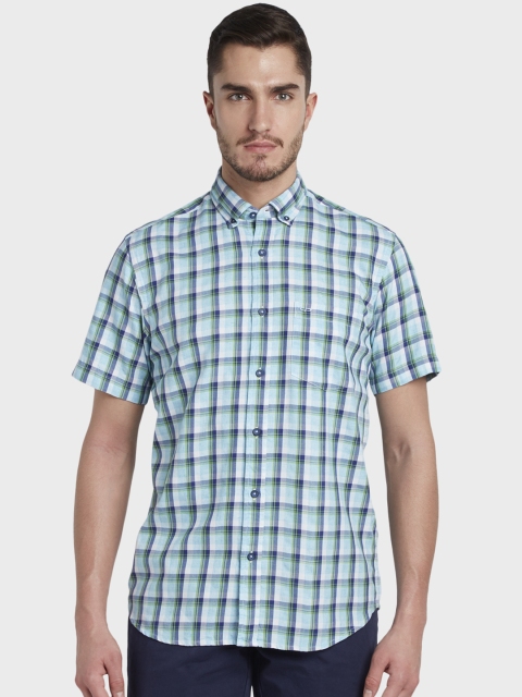 ColorPlus Men Green Slim Fit Checked Casual Shirt
