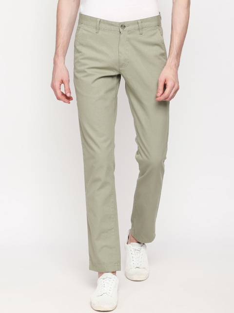 BYFORD by Pantaloons Men Olive Green Slim Fit Solid Regular Trousers