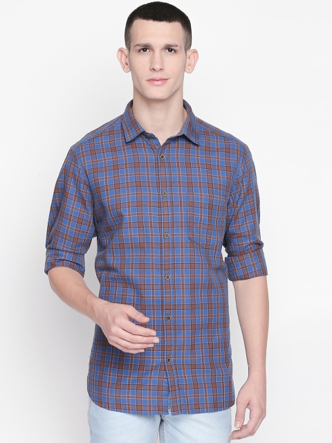 BYFORD by Pantaloons Men Blue Slim Fit Checked Casual Shirt
