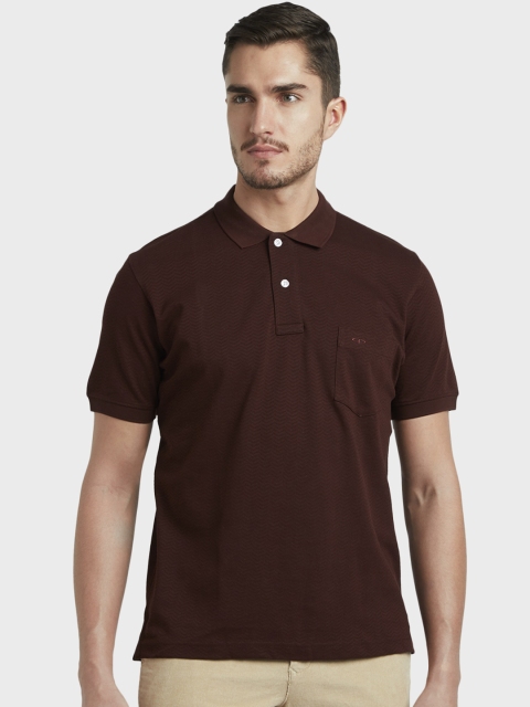 ColorPlus Men Brown Self Design Polo Collar T-shirt