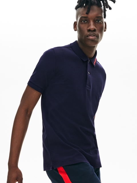 Lacoste Men Navy Blue Solid Polo Collar T-shirt