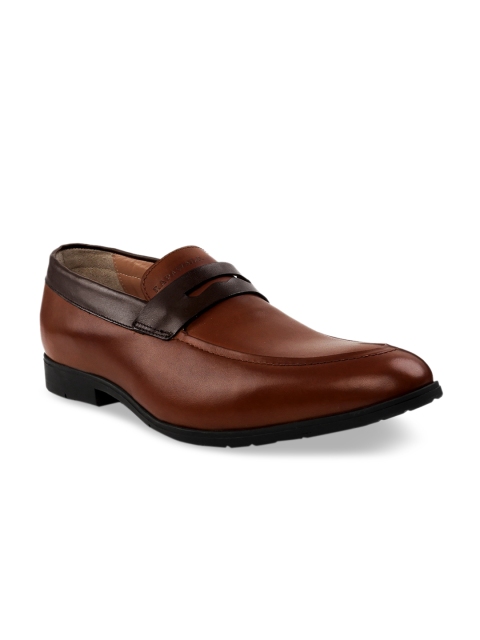 RAPAWALK Men Tan Brown Standard Width Leather Formal Slip-Ons