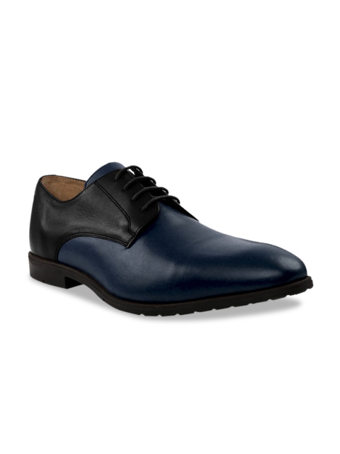 RAPAWALK Men Black & Blue Standard Width Leather Formal Derbys