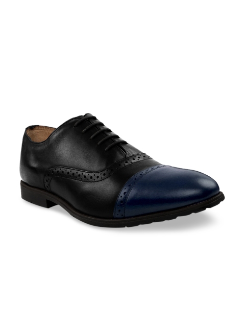 RAPAWALK Men Black & Blue Standard Width Leather Formal Oxfords