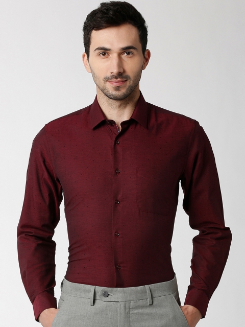 Peter England Men Maroon Slim Fit Self Design Formal Shirt