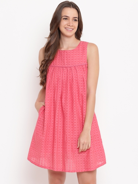 trueBrowns Women Pink Checked A-Line Dress