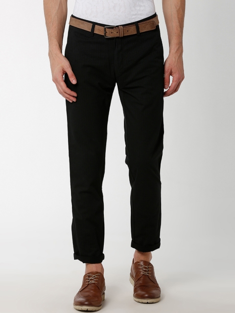 Peter England Casuals Men Black Slim Fit Printed Regular Trousers