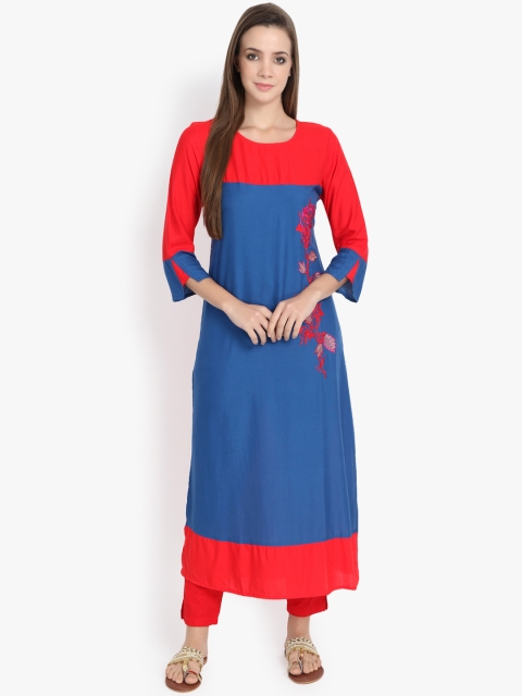 rangeelo rajasthan Women Blue & Red Printed Straight Kurta