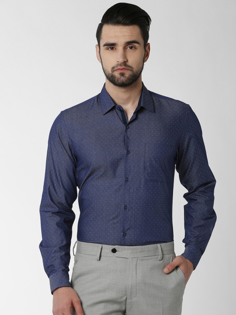 Peter England Men Blue Slim Fit Printed Formal Shirt