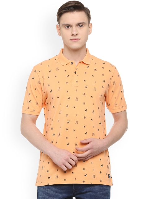 Solly Jeans Co. Men Orange Printed Polo Collar T-shirt