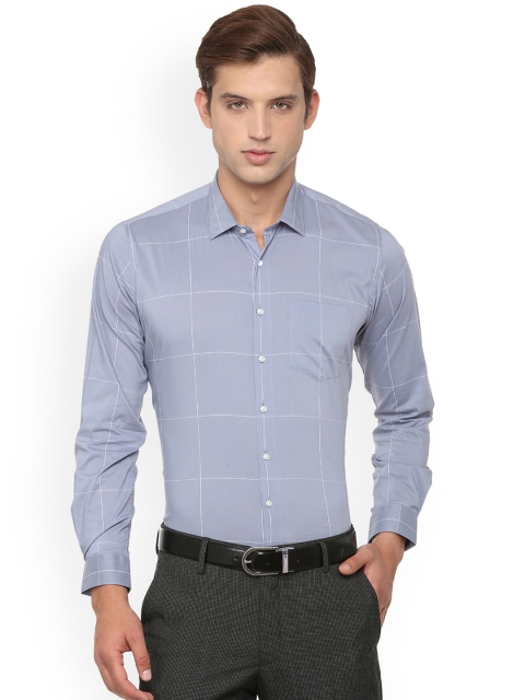 Van Heusen Men Grey Slim Fit Checked Formal Shirt