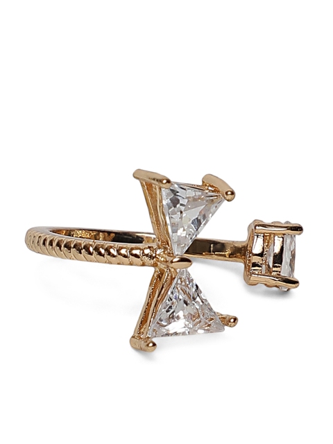 Kazo Women Gold-Toned Rhinestone-Studded Open-Ended Finger Ring