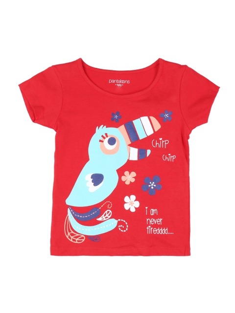 Pantaloons Baby Girls Red Printed Round Neck T-shirt