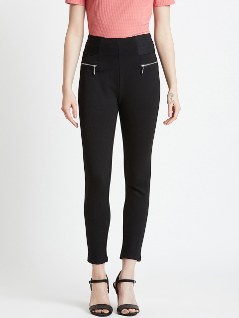 COVER STORY Women Black Skinny Fit Solid Regular Trousers