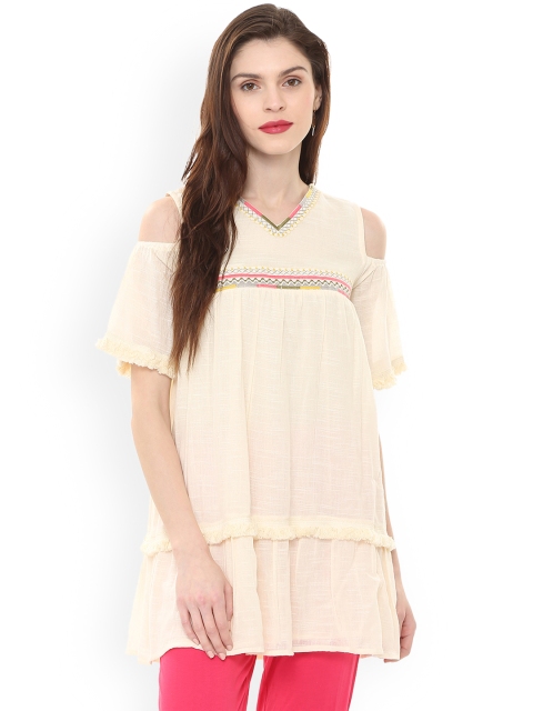People Beige Solid Tunic