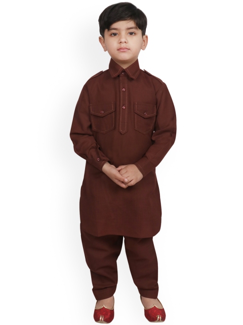 SG YUVRAJ Boys Burgundy Solid Kurta with Pyjamas