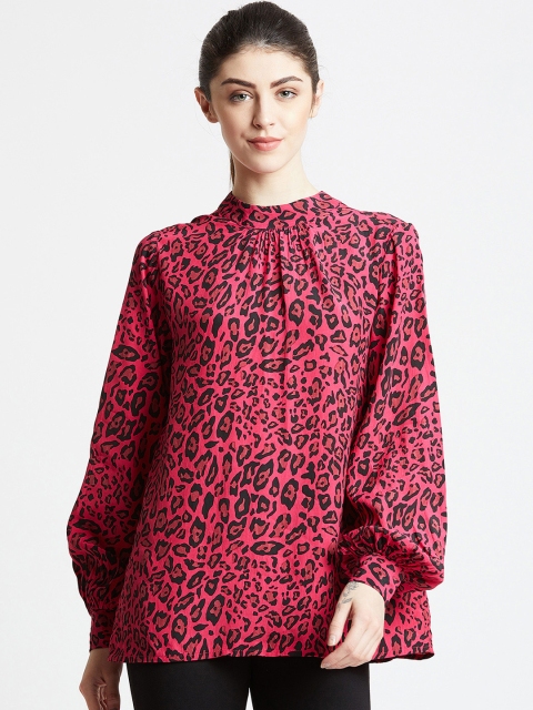 COVER STORY Women Pink & Black Animal Printed Boxy Top