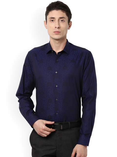 Van Heusen Men Navy Blue Regular Fit Printed Party Shirt