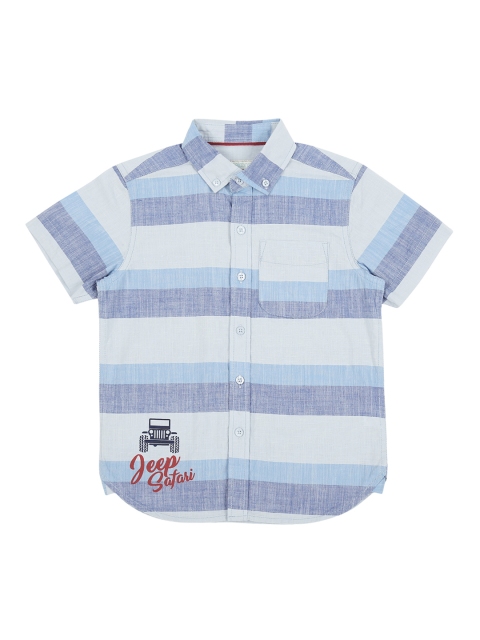 Pantaloons Junior Boys Blue Regular Fit Striped Casual Shirt