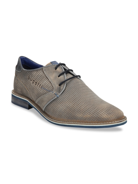 Bugatti Men Grey Leather Formal Derbys