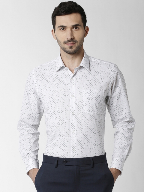 Peter England Men White Slim Fit Printed Formal Shirt