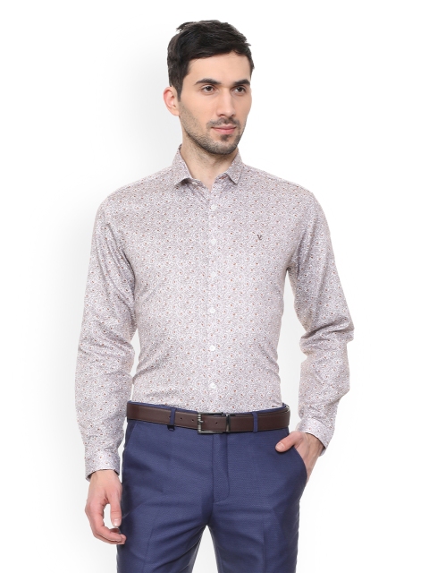 V Dot Men White & Beige Slim Fit Printed Formal Shirt