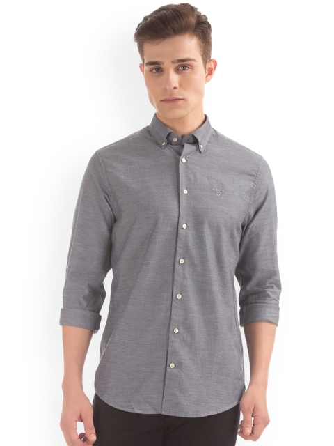 GANT Men Grey Slim Fit Solid Casual Shirt