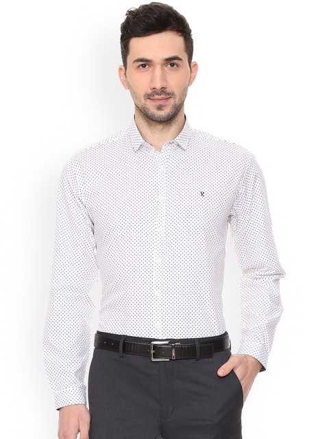 V Dot Men White Slim Fit Printed Formal Shirt