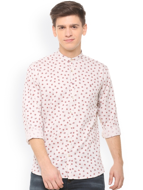 V Dot Men Pink Slim Fit Printed Casual Shirt