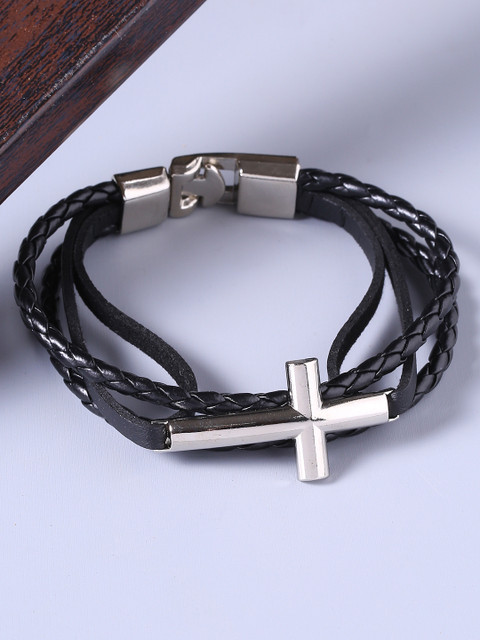 Dare by Voylla Men Silver-Toned & Black Leather Silver-Plated Handcrafted Wraparound Bracelet
Dare by Voylla Men Silver-Toned & Black Leather Silver-Plated Handcrafted Wraparound Bracelet