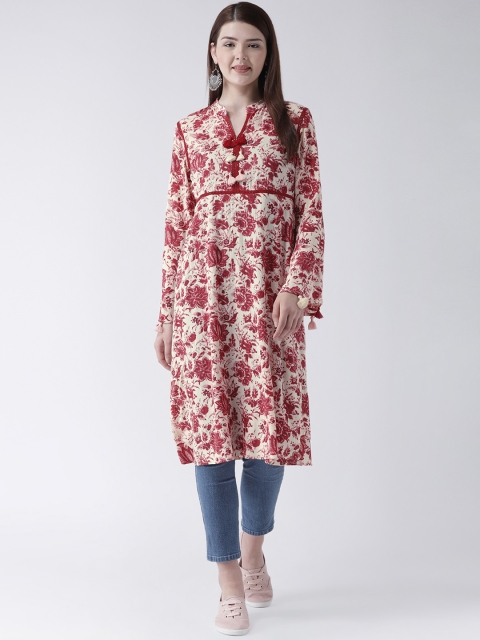 DODO & MOA Women Red Floral Print A-Line Kurta