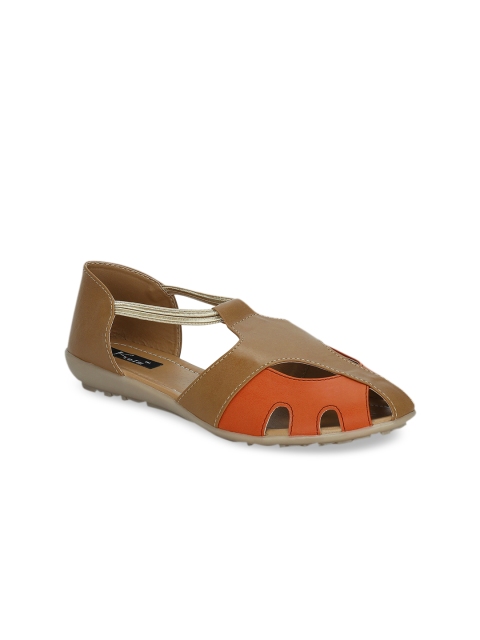 Kielz Women Beige & Orange Colourblocked Gladiators