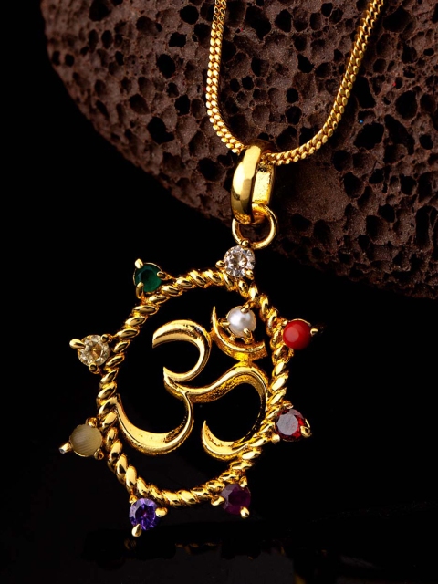 Dare by Voylla Men Gold-Plated & Multicoloured CZ-Studded OM-Shaped Pendant With Chain
Dare by Voylla Men Gold-Plated & Multicoloured CZ-Studded OM-Shaped Pendant With Chain