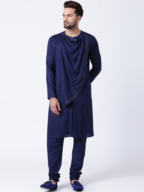 I Know Men Navy Blue Solid Layered Kurta with Churidar