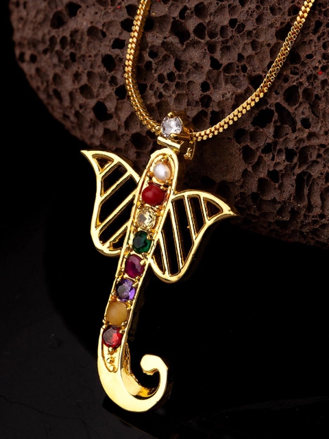 Dare by Voylla Men Gold-Plated & Multicoloured CZ-Studded Lord Ganesha-Shaped Pendant With Chain
Dare by Voylla Men Gold-Plated & Multicoloured CZ-Studded Lord Ganesha-Shaped Pendant With Chain