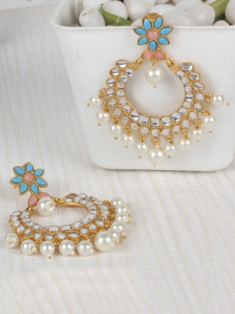 Shining Diva Gold-Plated White Classic Chandbalis