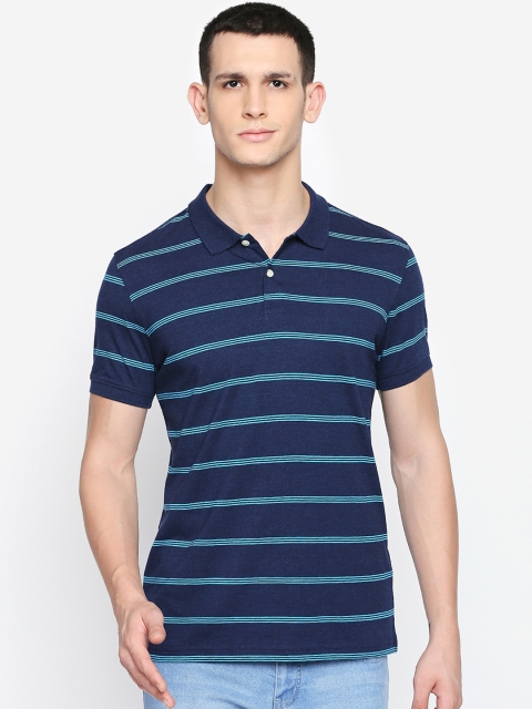 BYFORD by Pantaloons Men Blue Striped Polo Collar T-shirt