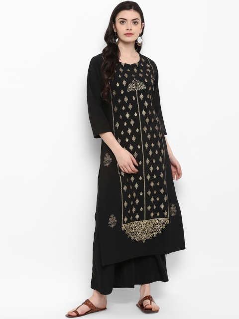 ZIYAA Women Black Printed Straight Kurta