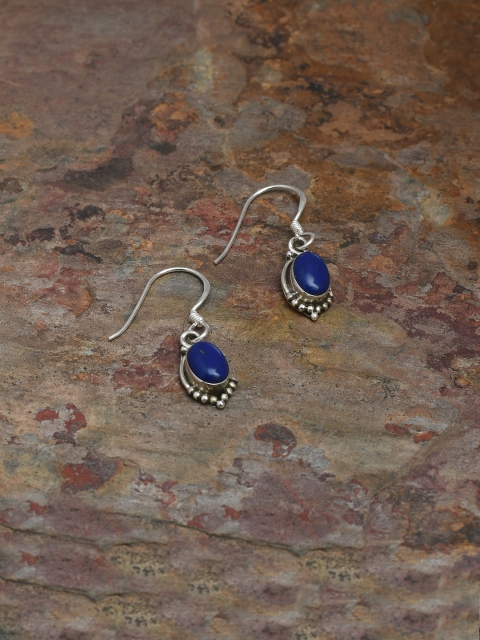 Silverholic Blue Oval Drop Silver Earrings