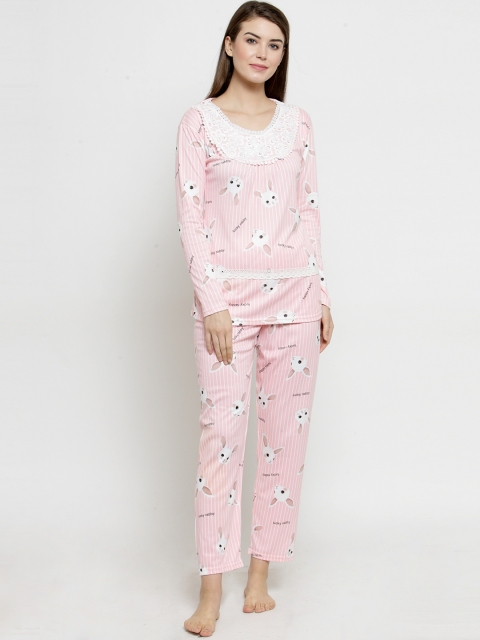 Claura Women Pink & White Printed Night Suit CH-01