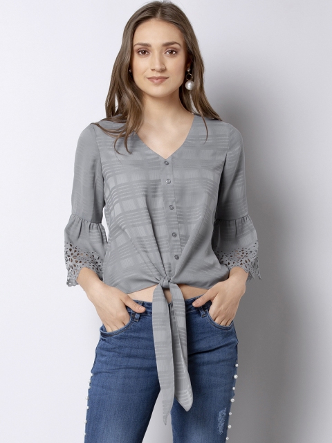 FabAlley Women Grey Checked Shirt Style Top