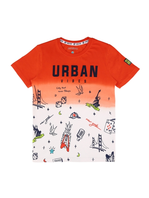 Pantaloons Junior Boys Orange Printed Round Neck T-shirt