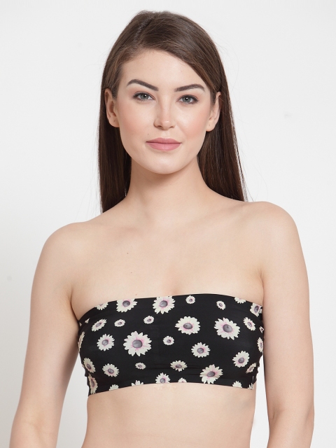 Laceandme Black Printed Non-Wired Lightly Padded Bandeau Bra 4440