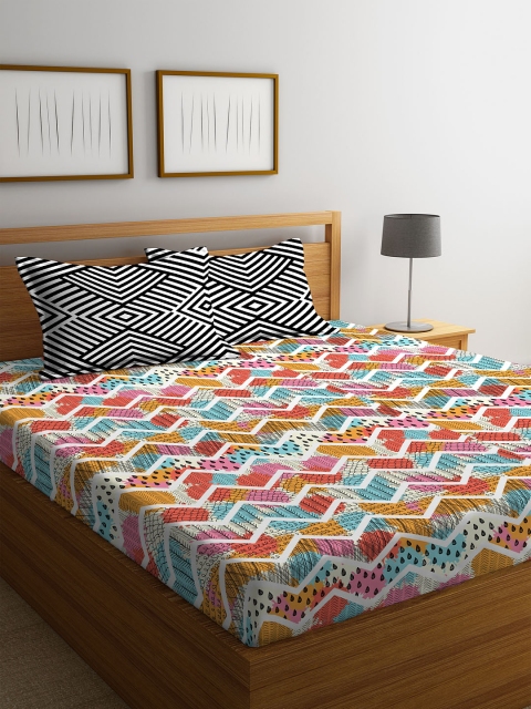Portico New York Multicoloured Geometric 144 TC Cotton 1 Queen Bedsheet with 2 Pillow Covers, Multi
Portico New York Multicoloured Geometric 144 TC Cotton 1 Queen Bedsheet with 2 Pillow Covers, Multi