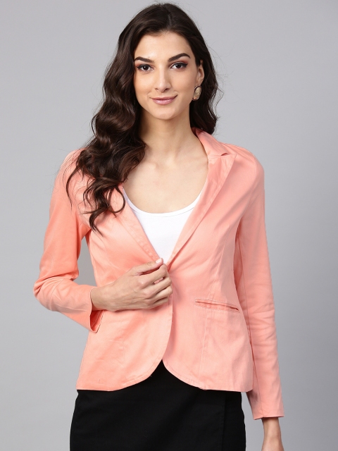 STREET 9 Women Peach-Coloured Solid Notched Lapel Blazer