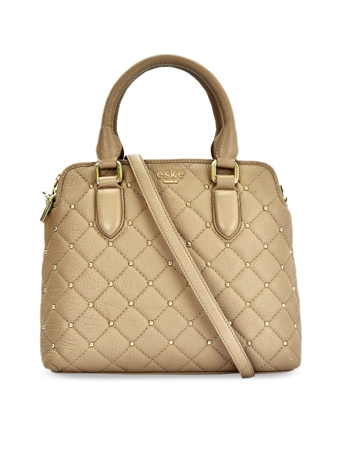 Eske Beige Embellished Handheld Leather Bag