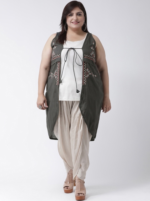 Kira Plus Women Grey Solid Open Front Jacket