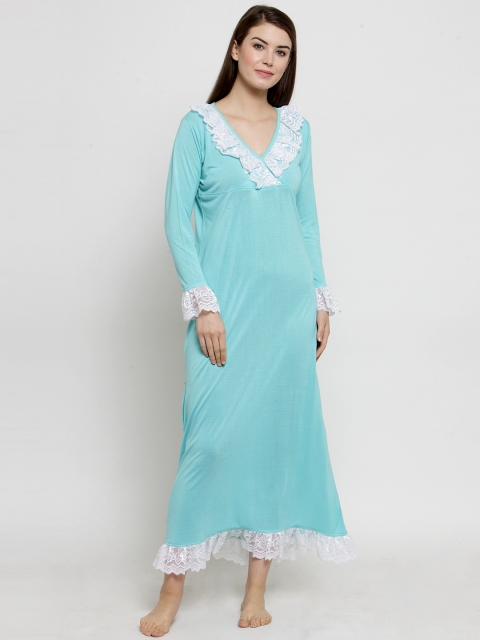 Claura Turquoise Blue Solid Nightdress Cot-122-nighty-blue